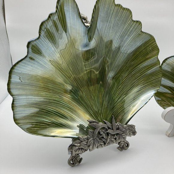 Set of 2 Green Vietri Iridescent Abstract Bowls/Candy Dish Made in Turkey - Picture 3 of 12